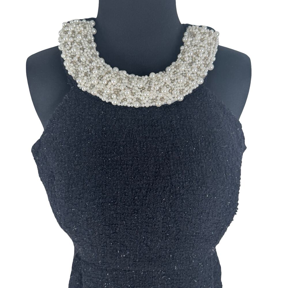 INC Size 4 Black Tweed Pearl Collar Dress Wool Blend Holiday Glam
